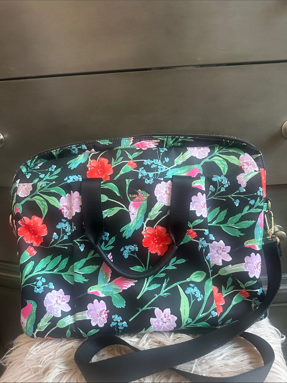 kate spade Black Floral Laptop Bag with Multicolor Botanical Print